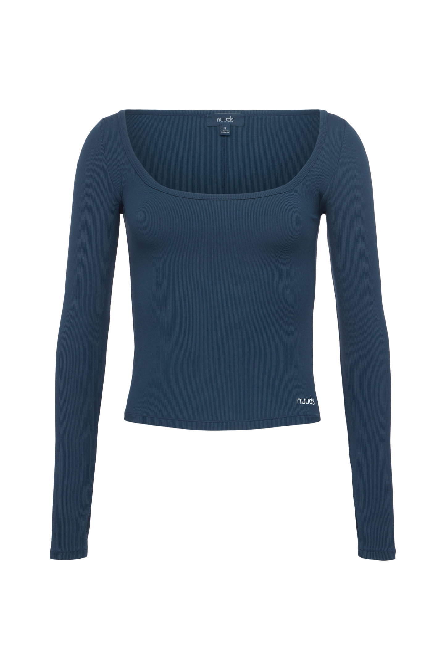 Sporty Rib Portrait Long Sleeve Top | Navy