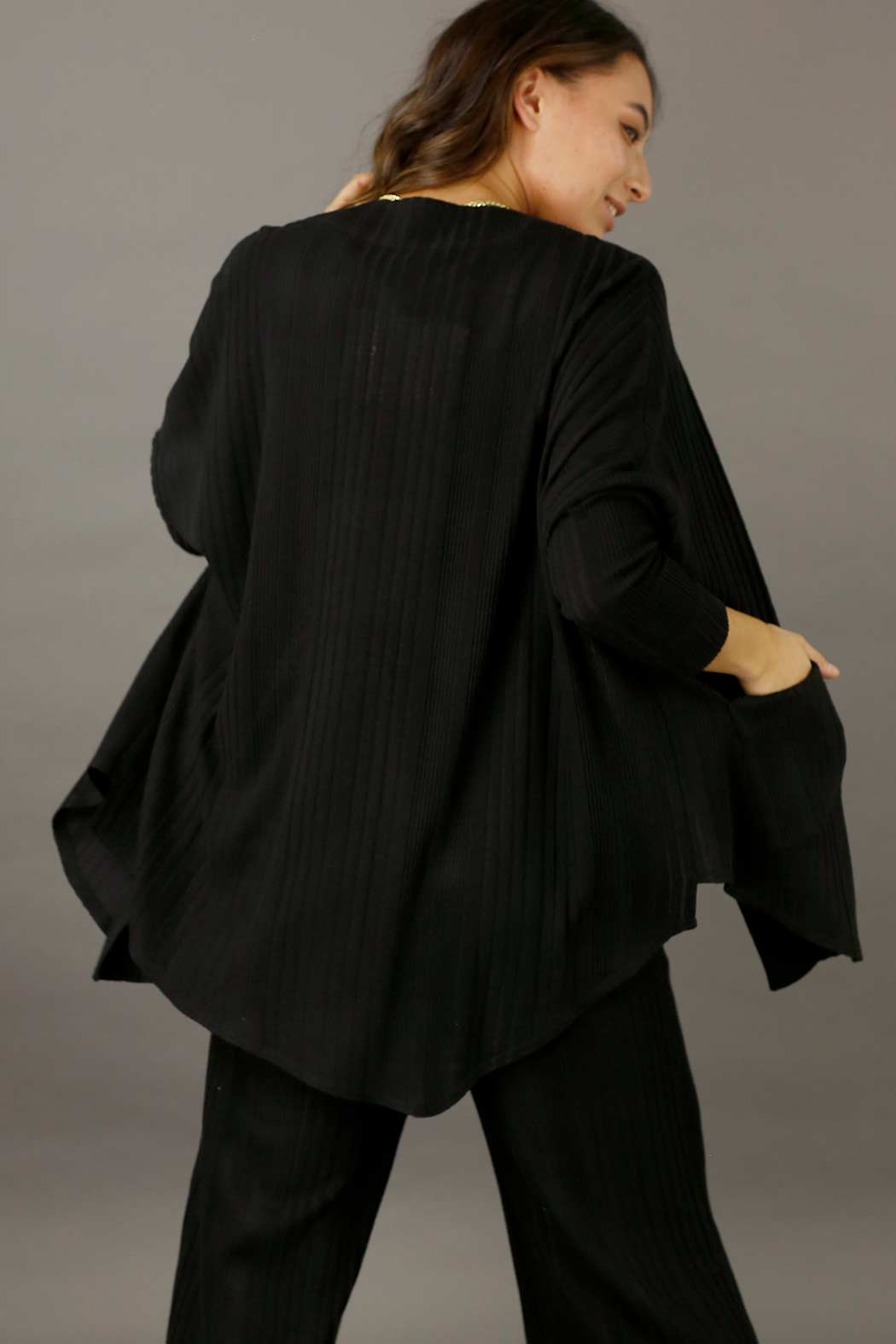 Black Rib Grandpa Cardigan