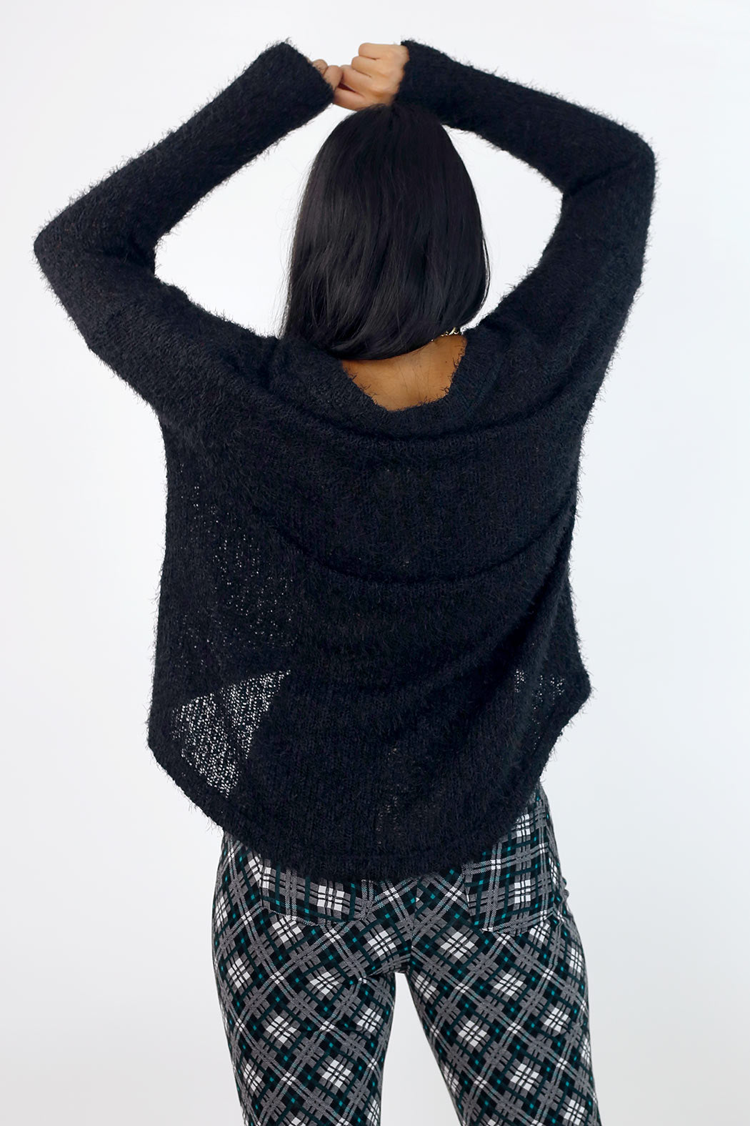 Black Fluffy V Neck Jumper - SALE