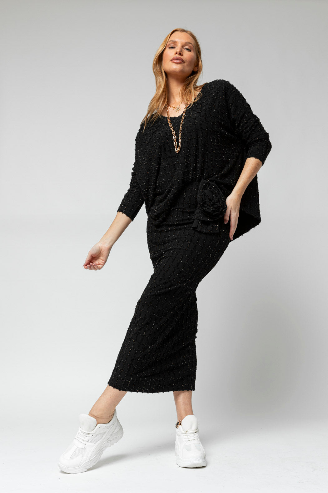 Black Shimmer Rosette Tube Skirt