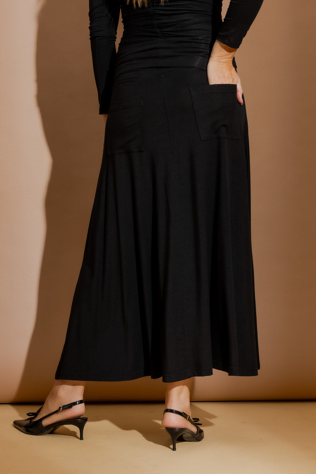Black Tencel Roll Top Skirt