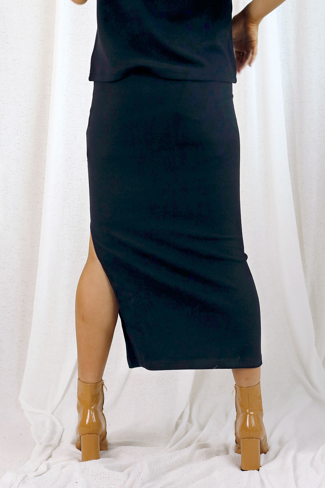 Black Plush Rib Skirt - SALE