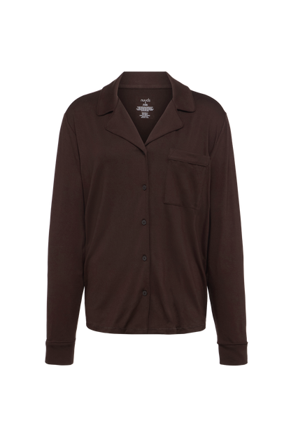 Long Sleeve Button-Up Pajama Shirt | Espresso