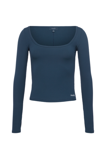 Sporty Rib Portrait Long Sleeve Top | Navy