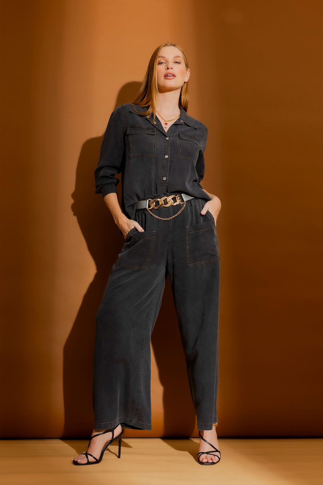Black Washed Tencel Cargo Shirt