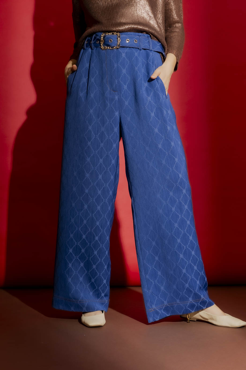 Blue Embroidered Cleo Pant