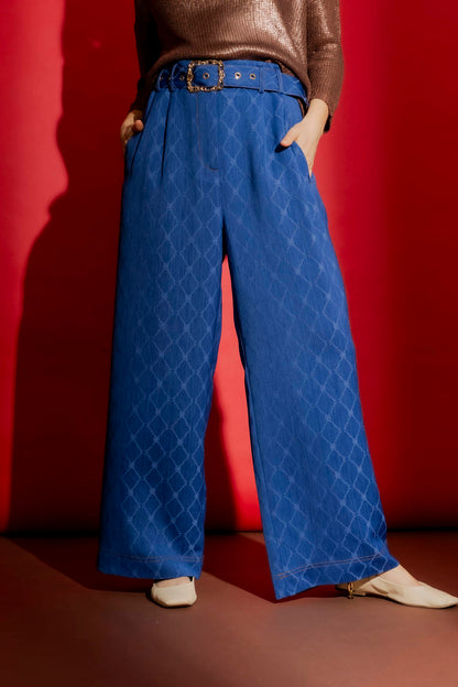 Blue Embroidered Cleo Pant
