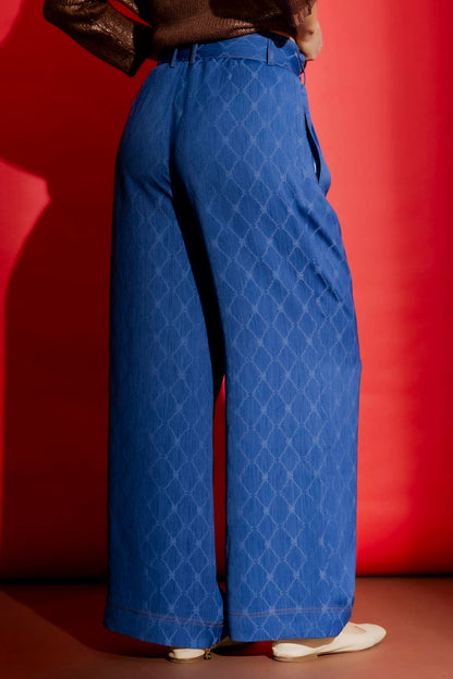 Blue Embroidered Cleo Pant
