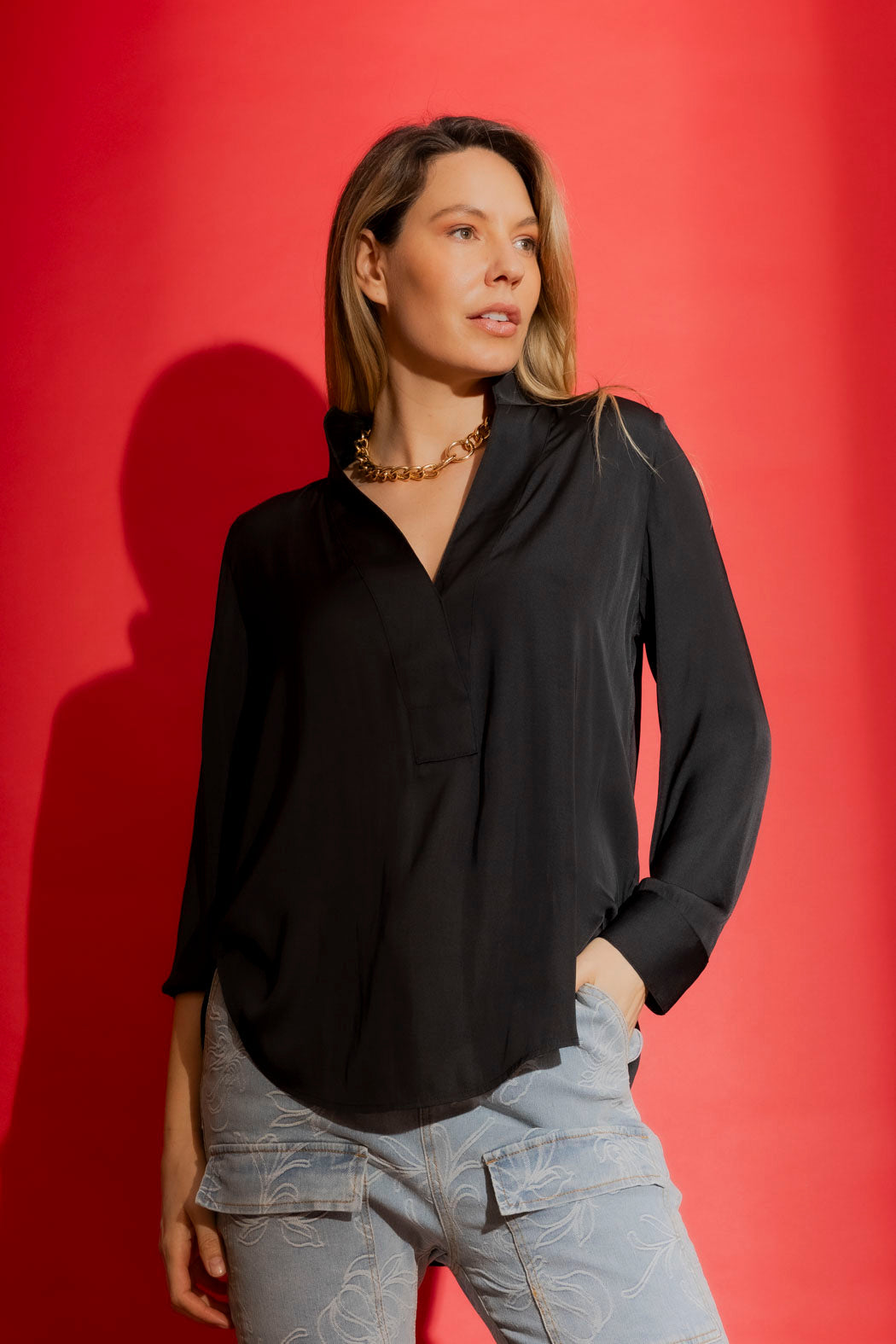 Black Silky Milan Blogger Shirt