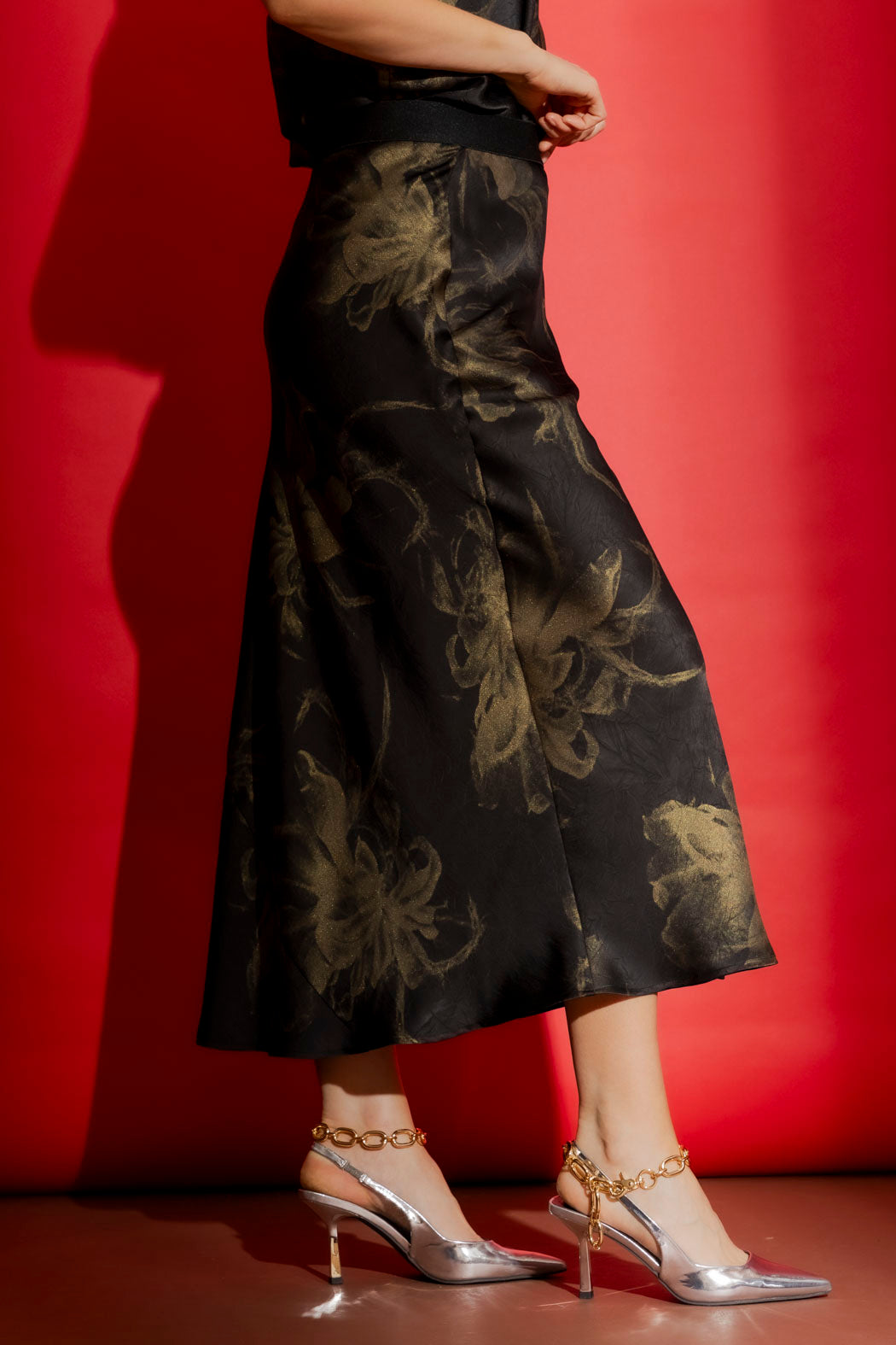 Black/Gold Metallic Bias Skirt