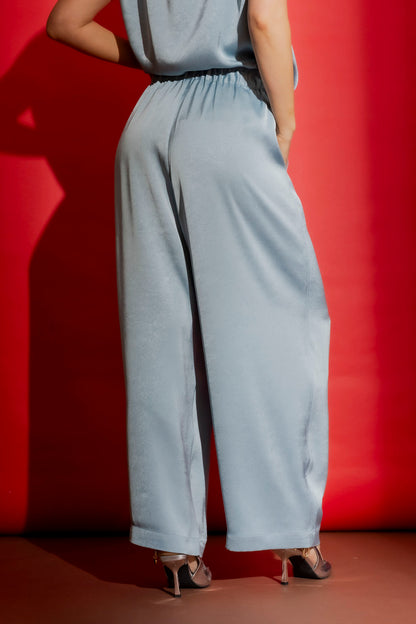 Blue Pull On Pleat Pant