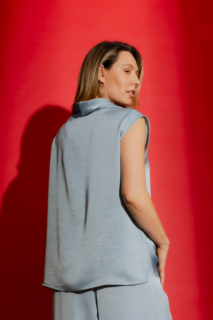 Blue Cowl Neck Top