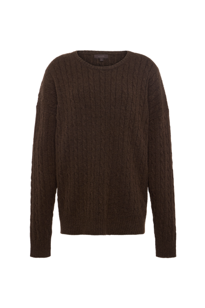 Cozy Knit Cable Crewneck Sweater | Heather Espresso