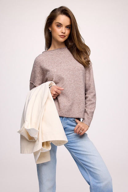 Cozy Knit Mockneck Sweater | Heather Cocoa