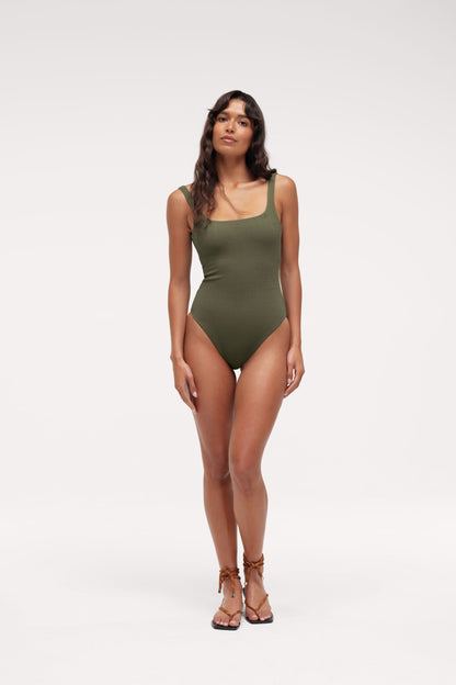 Square Neck One Piece | Crispy Darkest Olive