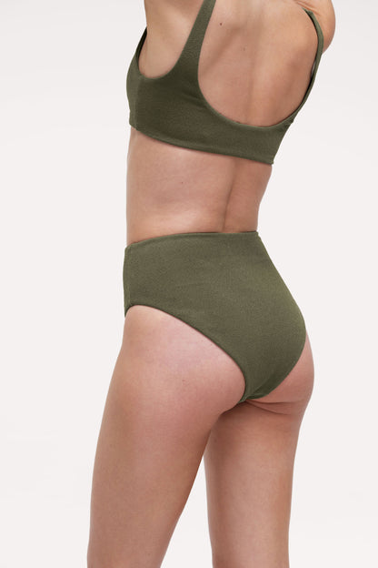 High Waist Bikini Bottom | Crispy Darkest Olive