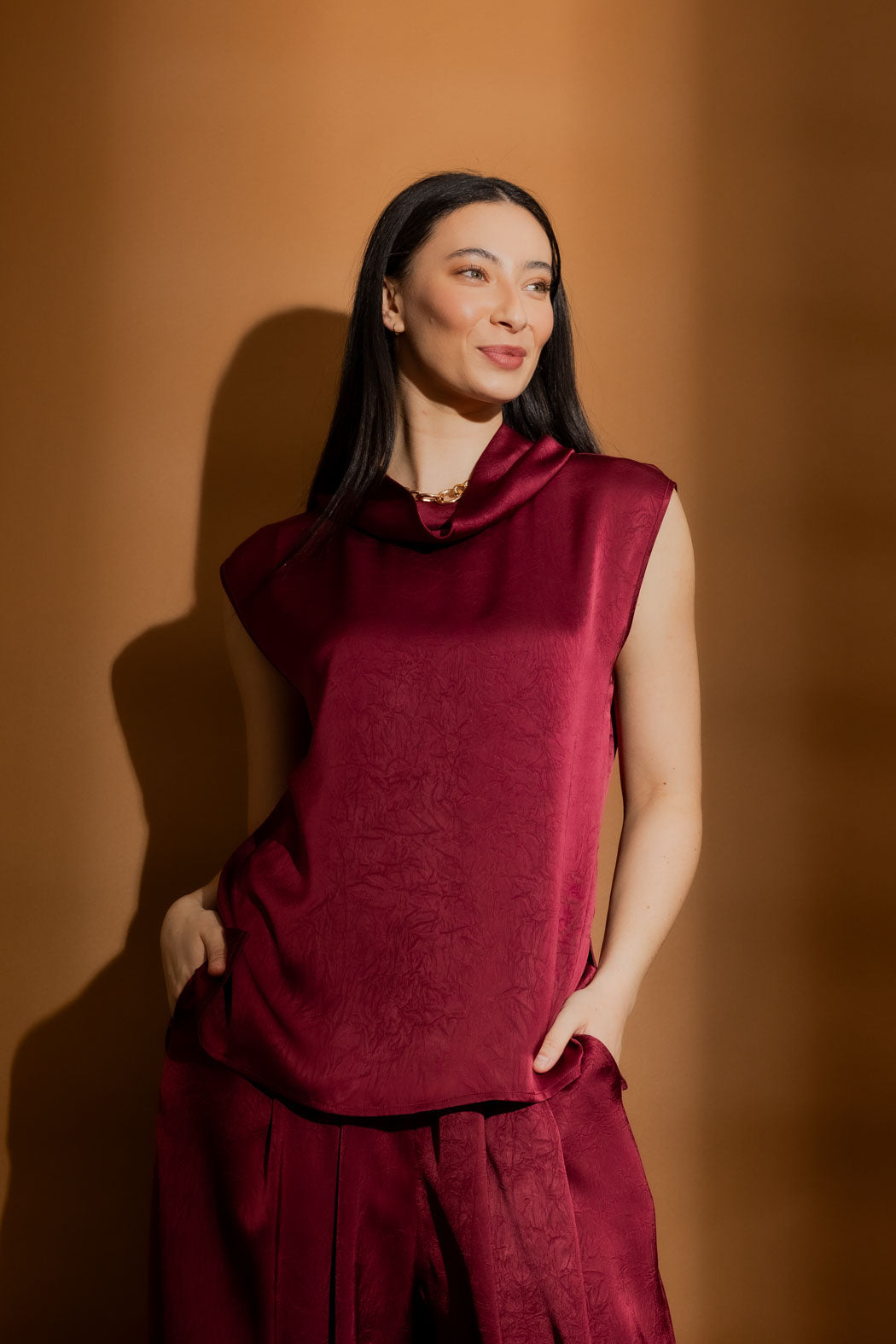 Burgundy Cowl Neck Top