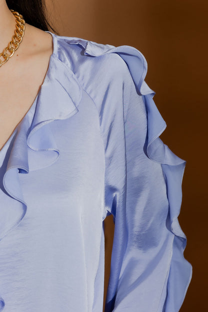 Blue Raglan Frill Shirt
