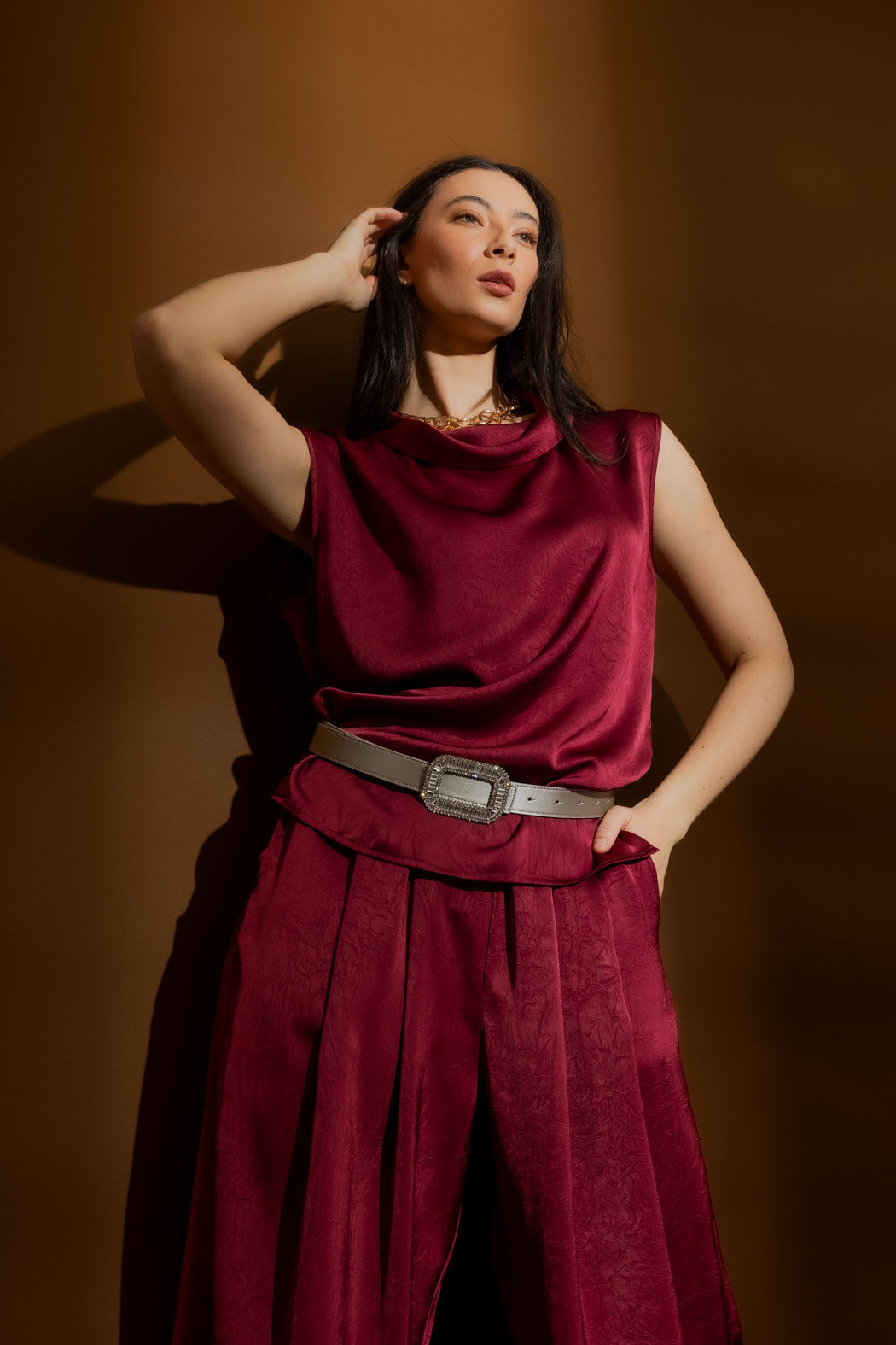 Burgundy Cowl Neck Top