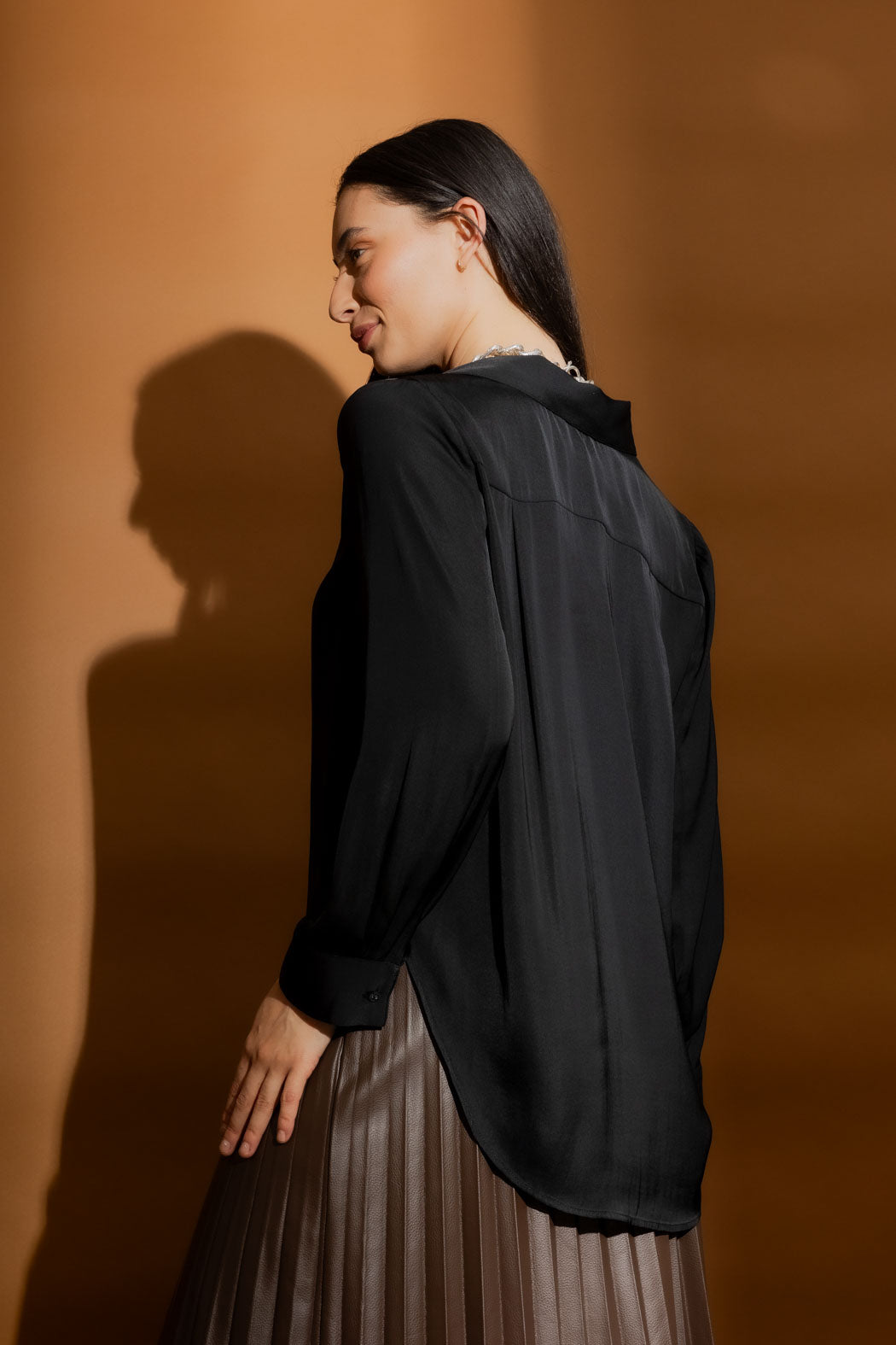 Black Silky Brit Blogger Shirt
