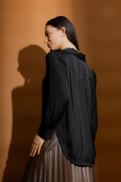 Black Silky Brit Blogger Shirt