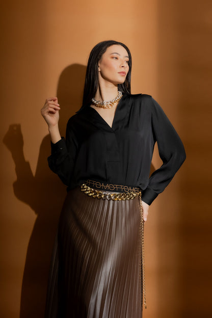 Black Silky Brit Blogger Shirt