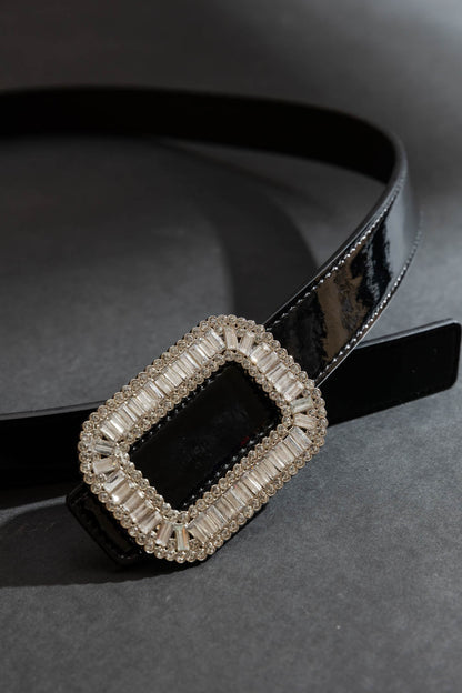 Black Baguette Diamante Belt Black O/S
