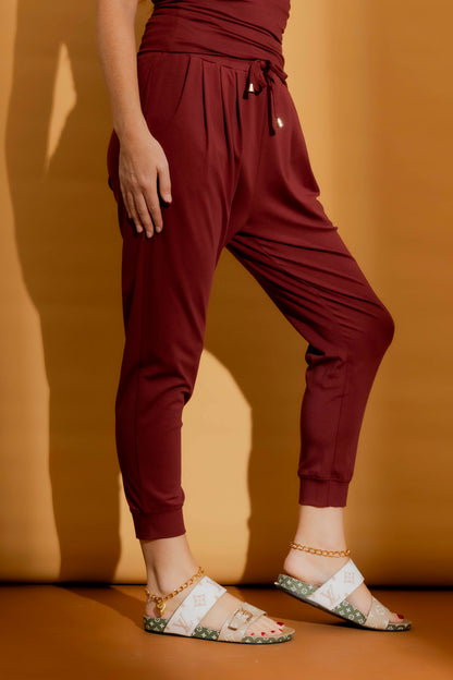 Burgundy Tencel Slouch Pant