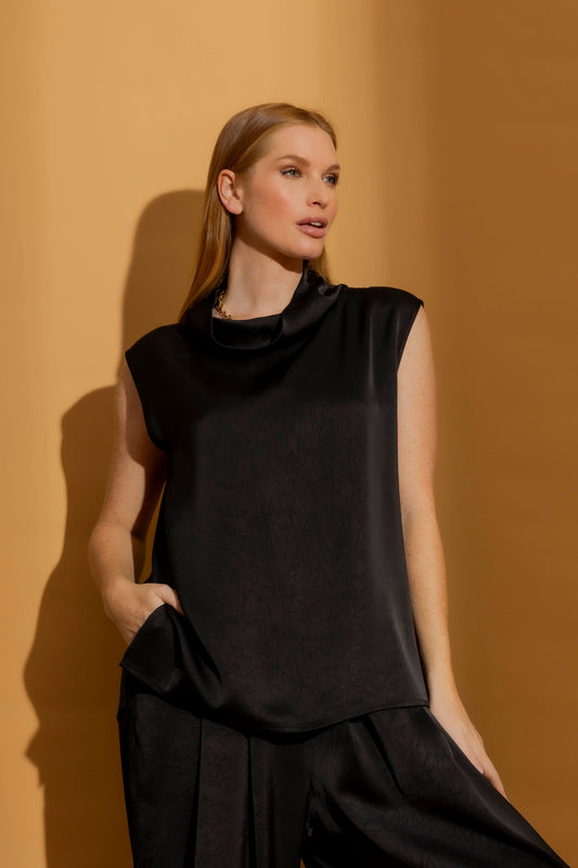 Black Silky Cowl Neck Top