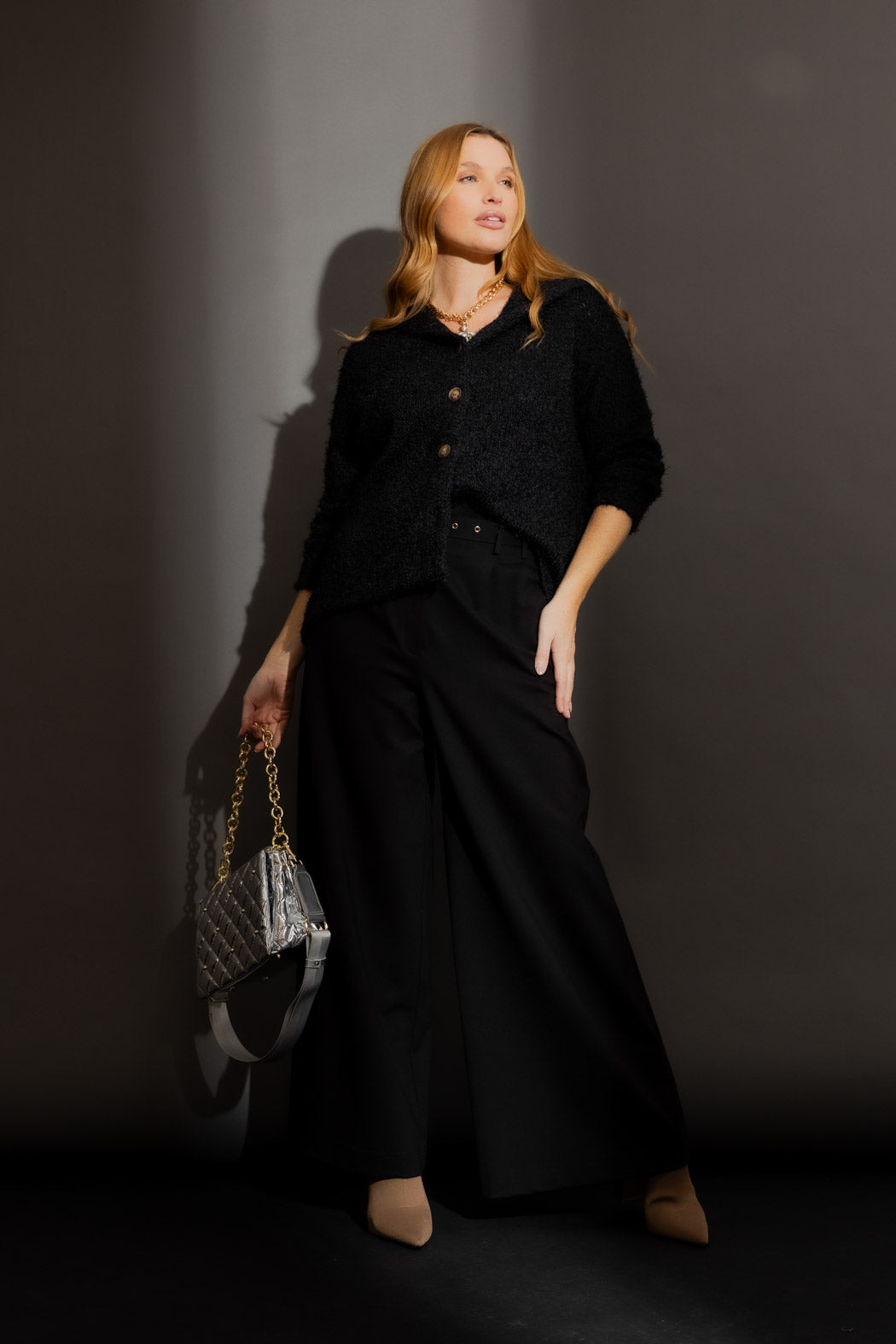 Black Fluffy Hood Cardi