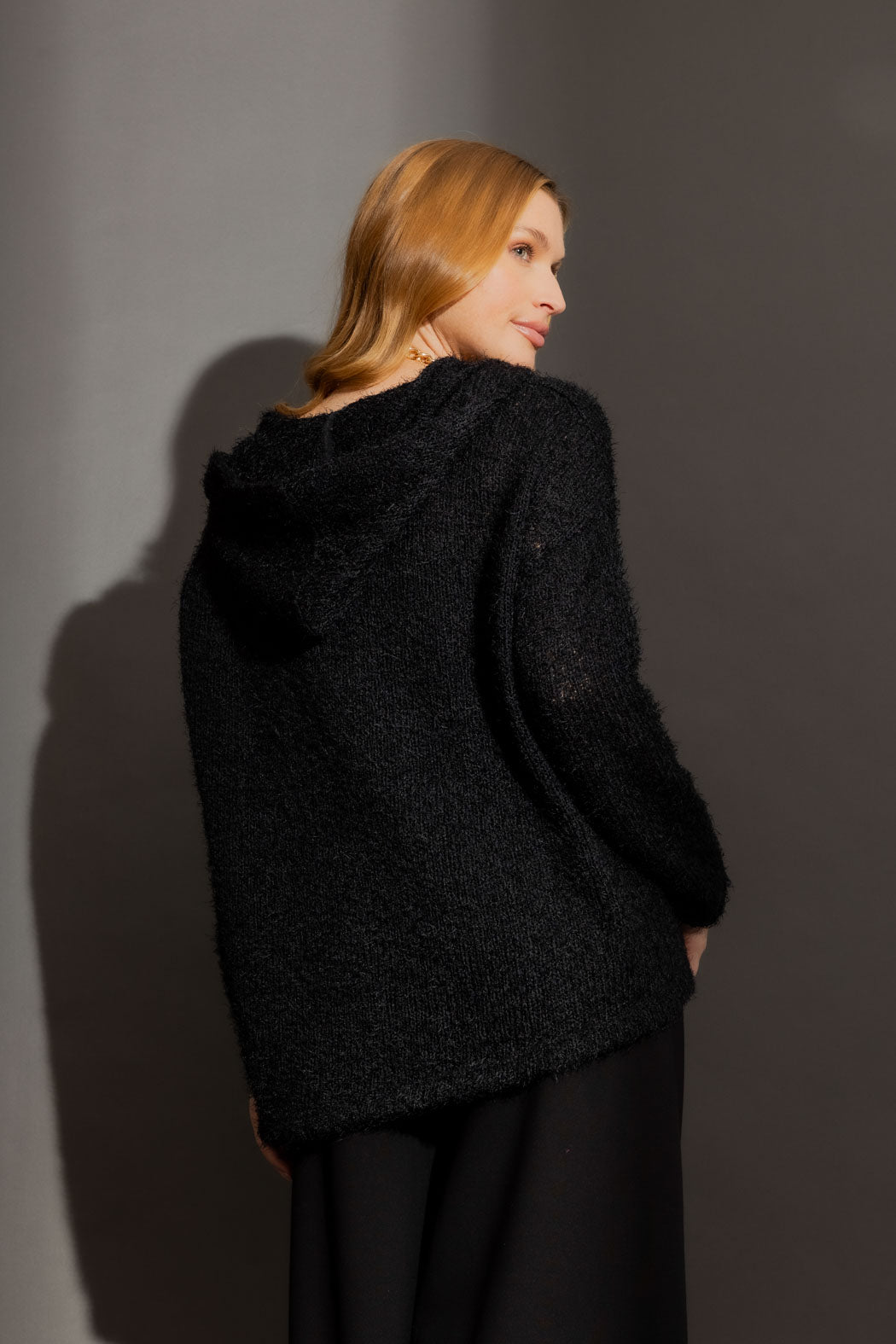 Black Fluffy Hood Cardi