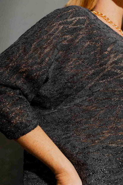 Charcoal Lurex Knit Hi-Lo Top