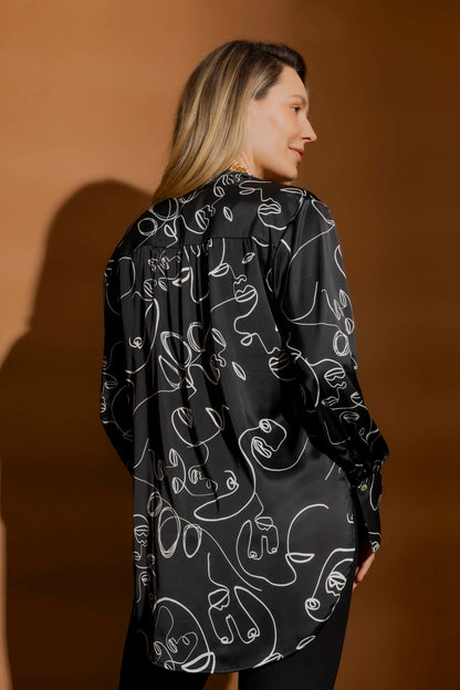 Black Print Tie Blogger Shirt