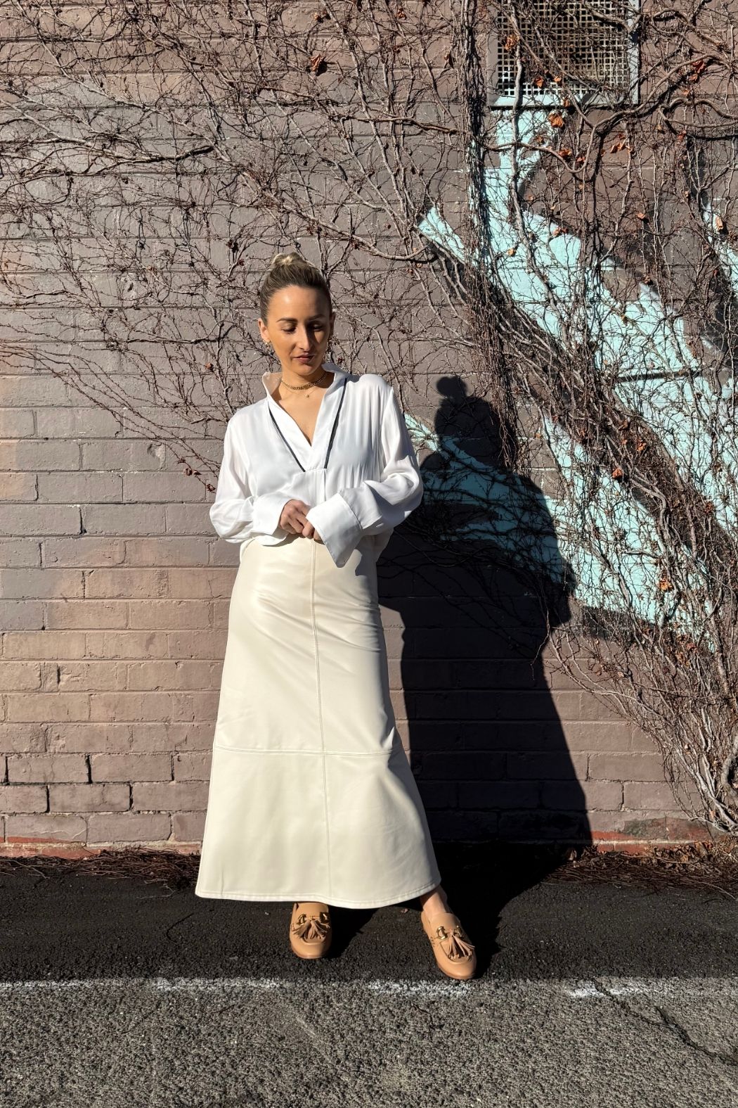 Chalk Croc Faux Leather Skirt