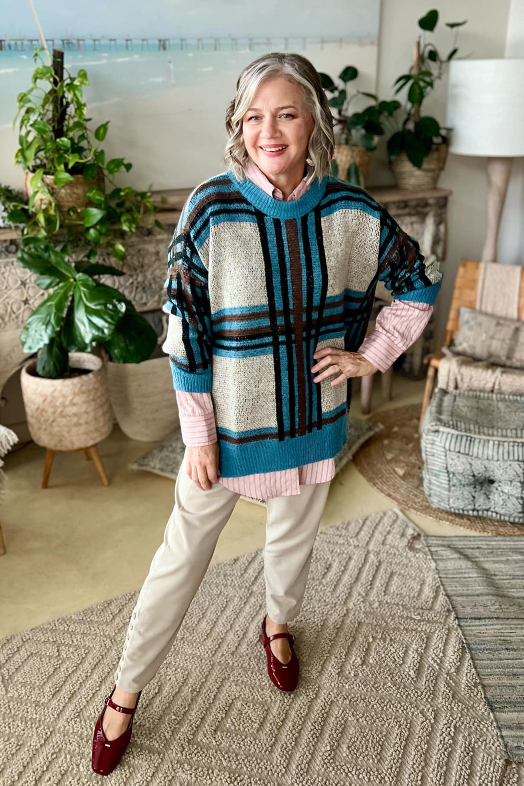 Blue Check Jaquard Jumper Blue S
