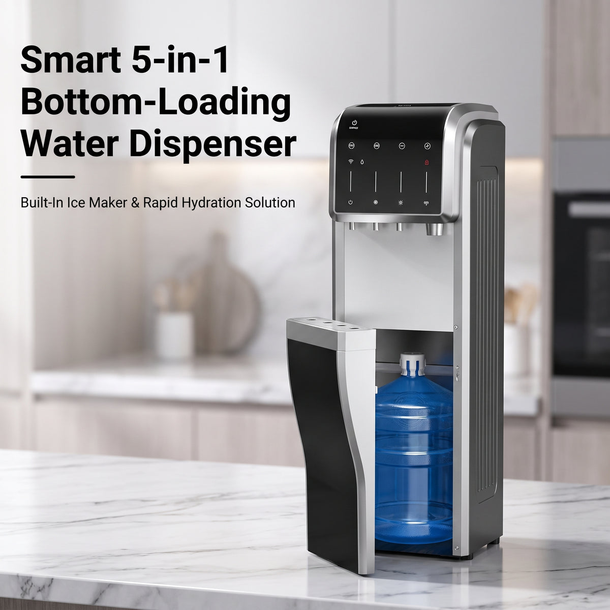 Smart 5-in-1 Bottom-Loading Water Dispenser – Built-In Ice Maker for Convenient Home Hydration