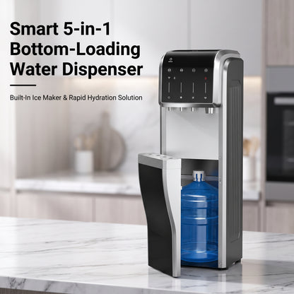 Smart 5-in-1 Bottom-Loading Water Dispenser – Built-In Ice Maker for Convenient Home Hydration