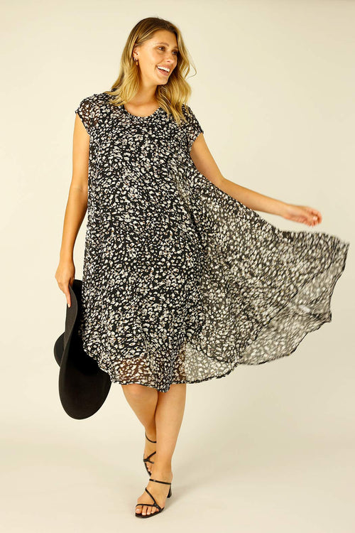 Black Animal Chiffon Baby Cowl Dress - SALE