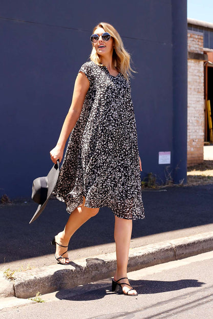 Black Animal Chiffon Baby Cowl Dress - SALE