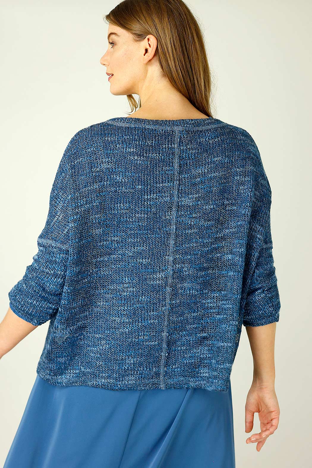 Blue Distressed V Neck Overtop