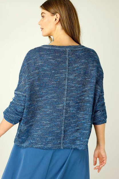 Blue Distressed V Neck Overtop
