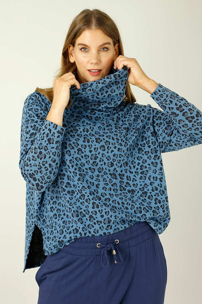 Blue Animal Jacquard Turtleneck - SALE