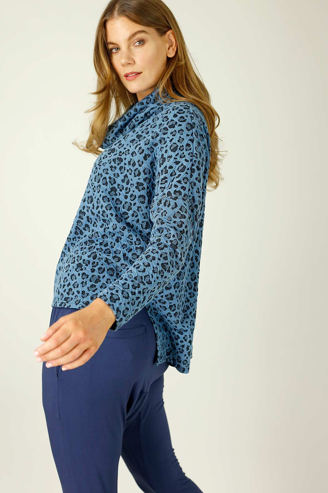 Blue Animal Jacquard Turtleneck - SALE