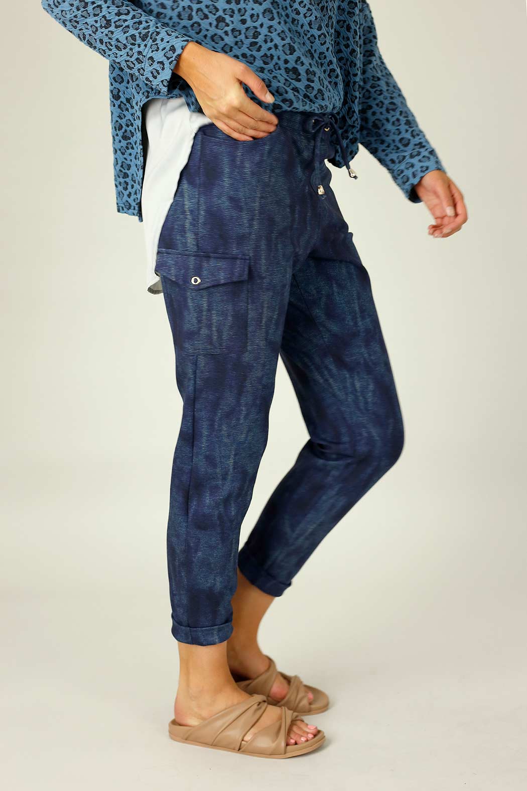 Blue Denim Ponte Cargo Jogger