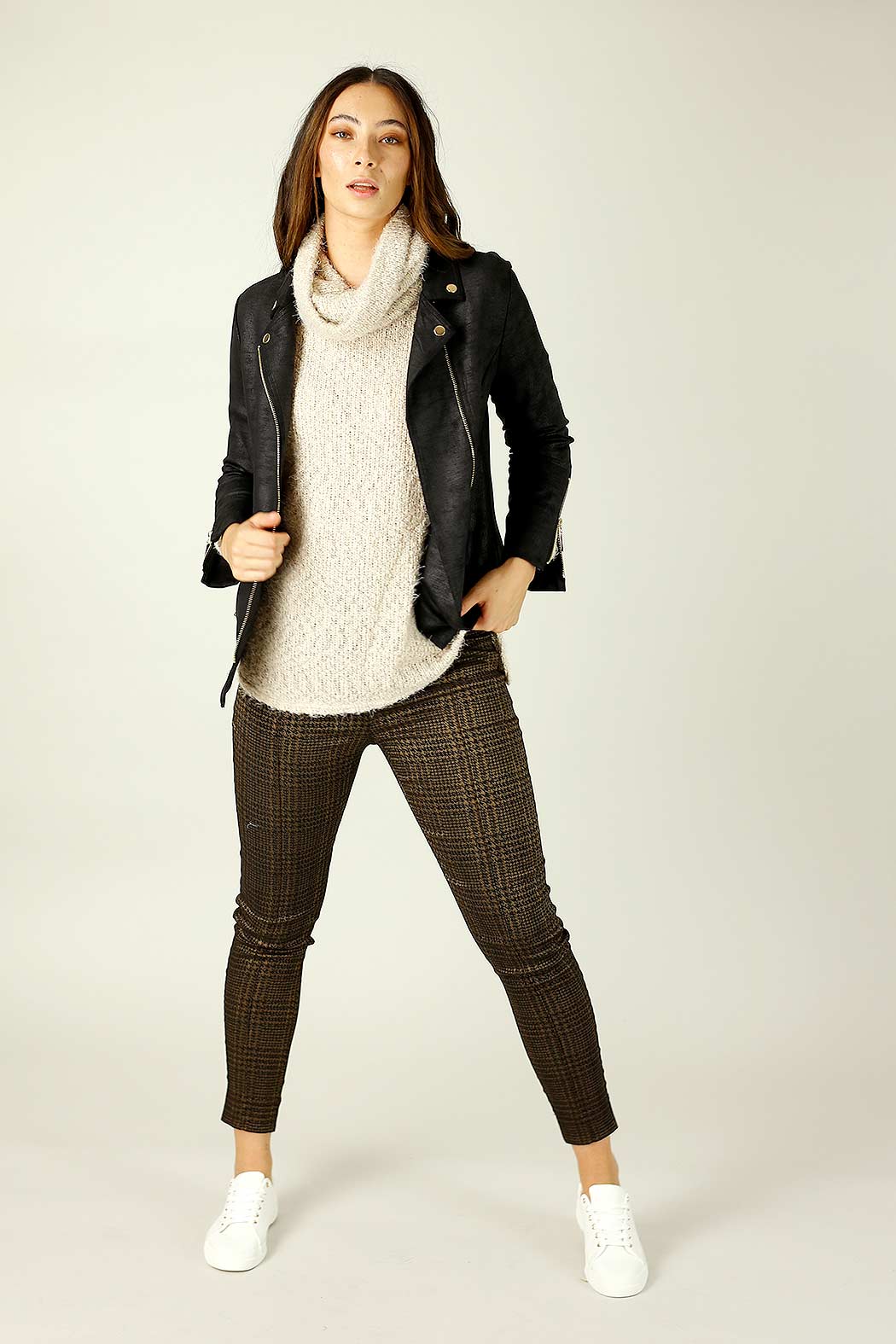 Bronze Check Bengaline Pintuck Jean