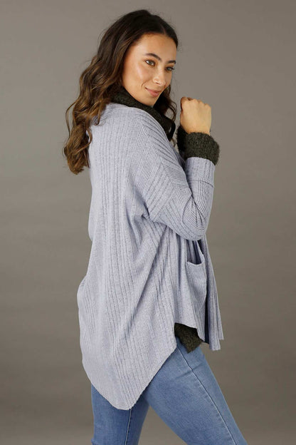 Blue Rib Grandpa Cardigan