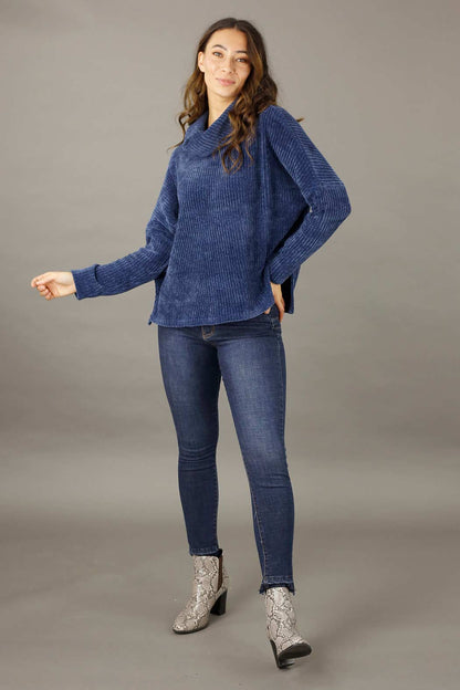 Blue Velour Turtle Neck - FINAL SALE