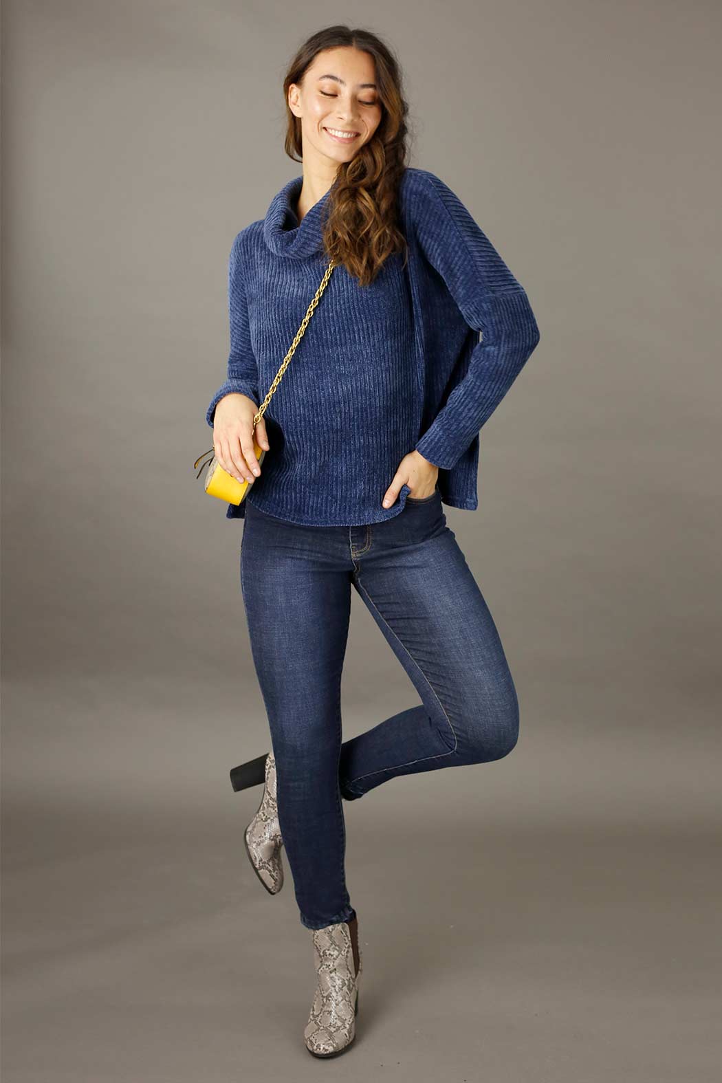 Blue Velour Turtle Neck - FINAL SALE