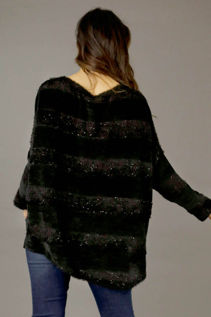 Black Fluffy Stripe Overtop