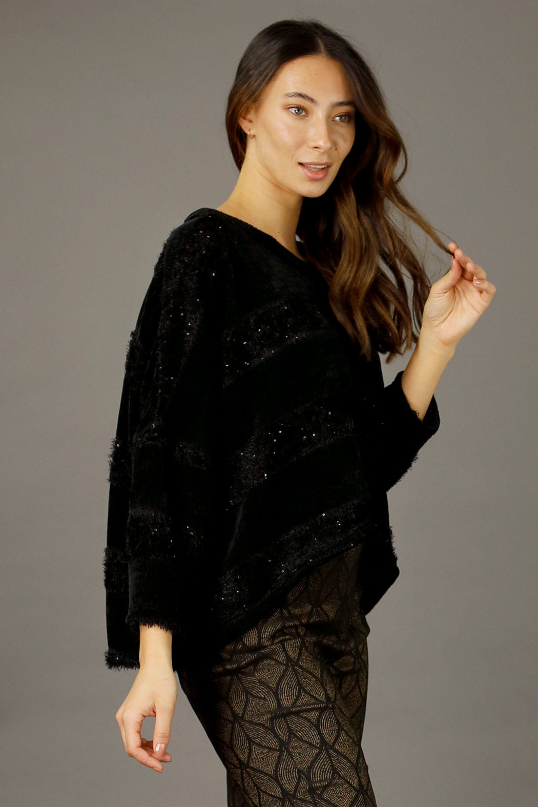 Black Fluffy Stripe Jumper - SALE